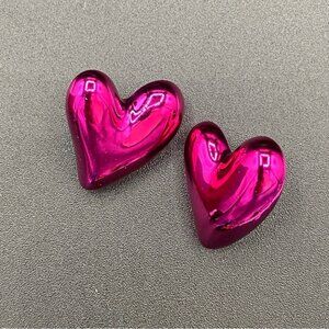 Hot Metallic Pink Heart Shaped Earrings